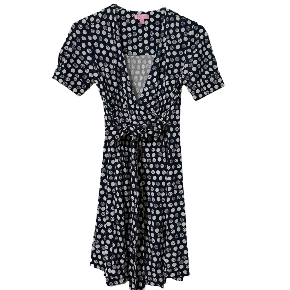 Lilly Pulitzer Wrap Dress Navy & White Lemon Patterned Size 2